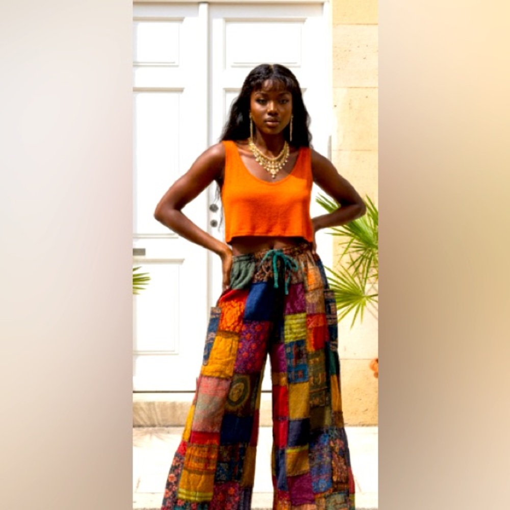 Colorful Patchwork Wide-Leg Pants